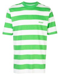 weißes und grünes horizontal gestreiftes T-Shirt mit einem Rundhalsausschnitt von Palace
