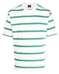 weißes und grünes horizontal gestreiftes T-Shirt mit einem Rundhalsausschnitt von PS Paul Smith