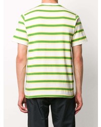 weißes und grünes horizontal gestreiftes T-Shirt mit einem Rundhalsausschnitt von Sunnei