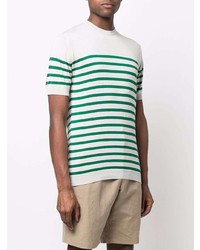 weißes und grünes horizontal gestreiftes T-Shirt mit einem Rundhalsausschnitt von John Smedley