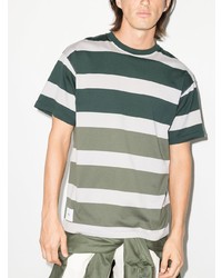 weißes und grünes horizontal gestreiftes T-Shirt mit einem Rundhalsausschnitt von WTAPS
