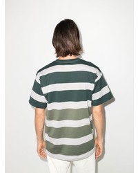 weißes und grünes horizontal gestreiftes T-Shirt mit einem Rundhalsausschnitt von WTAPS