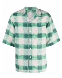 weißes und grünes Kurzarmhemd mit Karomuster von 120% Lino