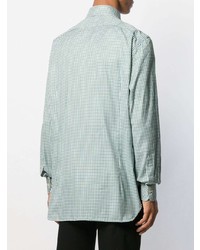 weißes und grünes Langarmhemd mit Vichy-Muster von Kiton