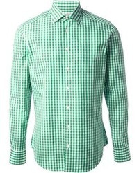 weißes und grünes Langarmhemd mit Vichy-Muster von Etro