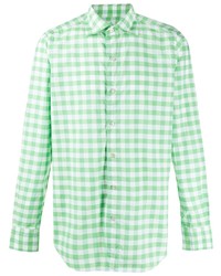 weißes und grünes Langarmhemd mit Vichy-Muster von Finamore 1925 Napoli