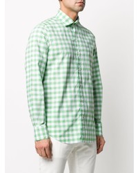 weißes und grünes Langarmhemd mit Vichy-Muster von Finamore 1925 Napoli