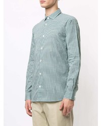 weißes und grünes Langarmhemd mit Vichy-Muster von Kent & Curwen