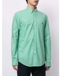 weißes und grünes Langarmhemd mit Vichy-Muster von Polo Ralph Lauren