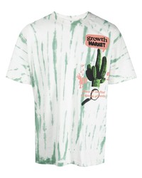 weißes und grünes Mit Batikmuster T-Shirt mit einem Rundhalsausschnitt von MARKET