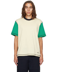 weißes und grünes T-Shirt mit einem Rundhalsausschnitt von Sunnei