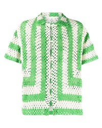 weißes und grünes vertikal gestreiftes Kurzarmhemd von Bode