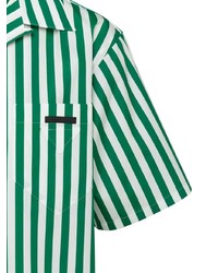 weißes und grünes vertikal gestreiftes Kurzarmhemd von Prada