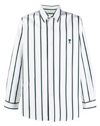 weißes und grünes vertikal gestreiftes Langarmhemd von Ami Paris