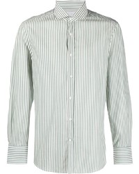 weißes und grünes vertikal gestreiftes Langarmhemd von Brunello Cucinelli