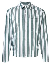 weißes und grünes vertikal gestreiftes Langarmhemd von Cerruti 1881