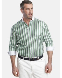 weißes und grünes vertikal gestreiftes Langarmhemd von Charles Colby