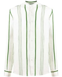 weißes und grünes vertikal gestreiftes Langarmhemd von PENINSULA SWIMWEA