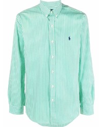 weißes und grünes vertikal gestreiftes Langarmhemd von Polo Ralph Lauren