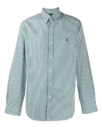 weißes und grünes vertikal gestreiftes Langarmhemd von Ralph Lauren