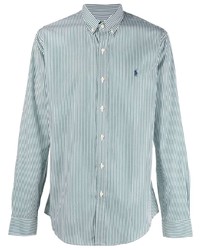 weißes und grünes vertikal gestreiftes Langarmhemd von Ralph Lauren