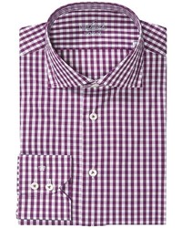 weißes und lila Langarmhemd mit Vichy-Muster
