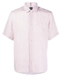 weißes und rosa bedrucktes Kurzarmhemd von BOSS