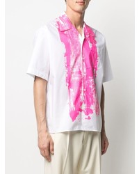 weißes und rosa bedrucktes Kurzarmhemd von Marni