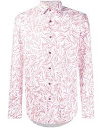 weißes und rosa bedrucktes Langarmhemd von BOSS