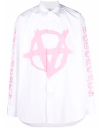 weißes und rosa bedrucktes Langarmhemd von Vetements
