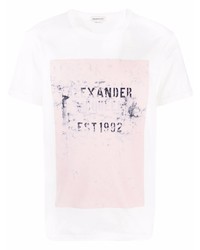 weißes und rosa bedrucktes T-Shirt mit einem Rundhalsausschnitt von Alexander McQueen
