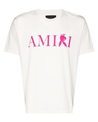 weißes und rosa bedrucktes T-Shirt mit einem Rundhalsausschnitt von Amiri