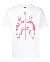 weißes und rosa bedrucktes T-Shirt mit einem Rundhalsausschnitt von BAPE BLACK *A BATHING APE®