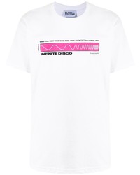 weißes und rosa bedrucktes T-Shirt mit einem Rundhalsausschnitt von Blood Brother