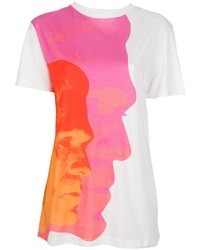 weißes und rosa bedrucktes T-Shirt mit einem Rundhalsausschnitt von Christopher Kane