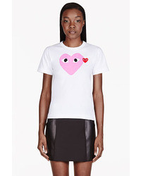 weißes und rosa bedrucktes T-Shirt mit einem Rundhalsausschnitt von Comme des Garcons