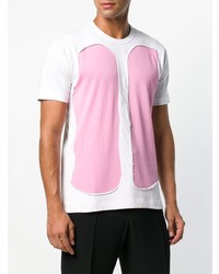 weißes und rosa bedrucktes T-Shirt mit einem Rundhalsausschnitt von Comme Des Garcons SHIRT