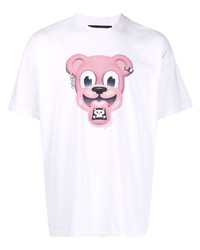 weißes und rosa bedrucktes T-Shirt mit einem Rundhalsausschnitt von DOMREBEL