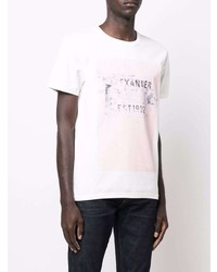 weißes und rosa bedrucktes T-Shirt mit einem Rundhalsausschnitt von Alexander McQueen