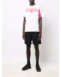 weißes und rosa bedrucktes T-Shirt mit einem Rundhalsausschnitt von Stone Island