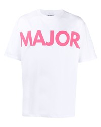weißes und rosa bedrucktes T-Shirt mit einem Rundhalsausschnitt von Honey Fucking Dijon