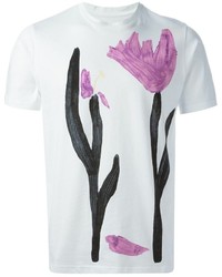 weißes und rosa bedrucktes T-Shirt mit einem Rundhalsausschnitt von Marni
