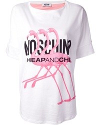 weißes und rosa bedrucktes T-Shirt mit einem Rundhalsausschnitt von Moschino Cheap & Chic