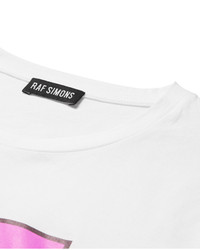 weißes und rosa bedrucktes T-Shirt mit einem Rundhalsausschnitt von Raf Simons