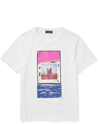 weißes und rosa bedrucktes T-Shirt mit einem Rundhalsausschnitt von Raf Simons