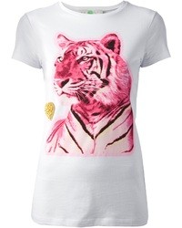 weißes und rosa bedrucktes T-Shirt mit einem Rundhalsausschnitt von Stella McCartney