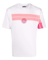 weißes und rosa bedrucktes T-Shirt mit einem Rundhalsausschnitt von Stone Island