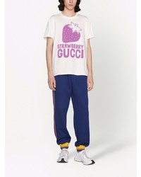 weißes und rosa bedrucktes T-Shirt mit einem Rundhalsausschnitt von Gucci