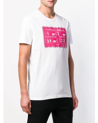 weißes und rosa bedrucktes T-Shirt mit einem Rundhalsausschnitt von Versus