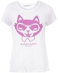weißes und rosa bedrucktes T-Shirt mit einem Rundhalsausschnitt von Undercover